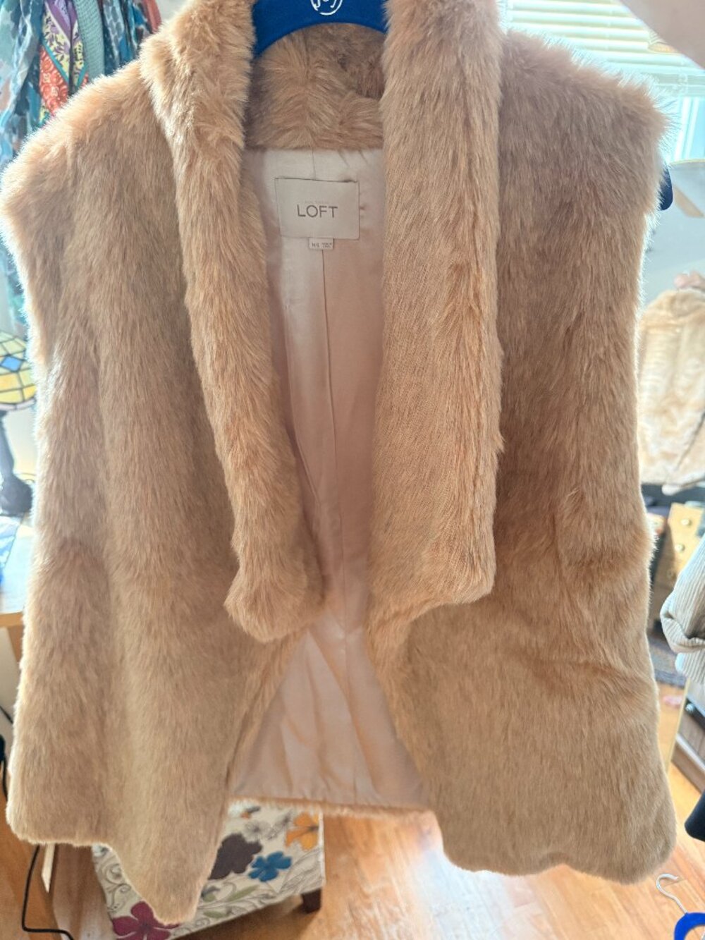 Plush faux fur vest honey drape neck gilet layer | Loft M+L | Like New